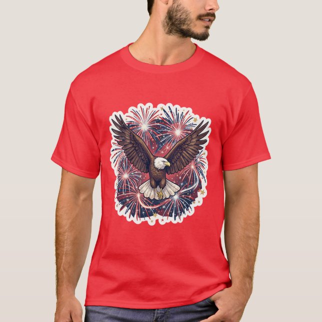 Patriotiska Örnfyrverkerier Exploderar T Shirt (Framsida)
