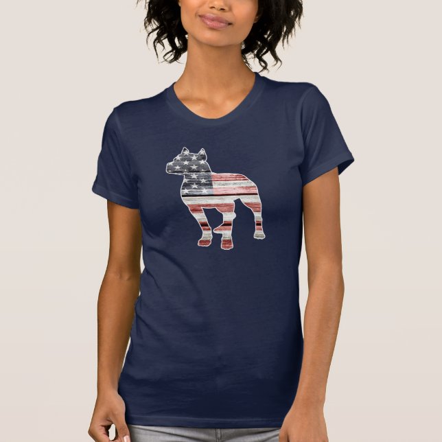 Patriotiska Pitbull, amerikanska flaggan Tee Shirt (Framsida)