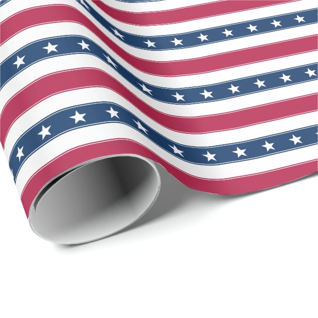 Patriotiska ränder & stjärnor (liten horisontell s presentpapper (Rullad Hörn)