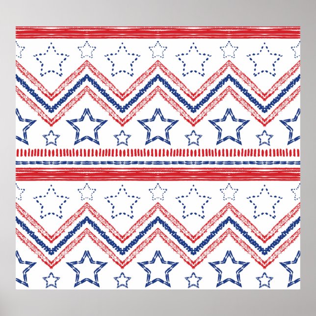 Patriotiska röda blå stammar, amerikanska symboler poster (Framsidan)