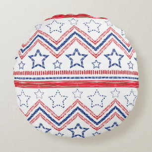 Patriotiska röda blå stammar, amerikanska symboler rund kudde