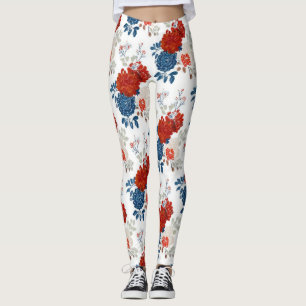 Patriotiska röda blå vita blommor (4) leggings