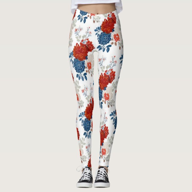 Patriotiska röda blå vita blommor (4) leggings (Framsida)