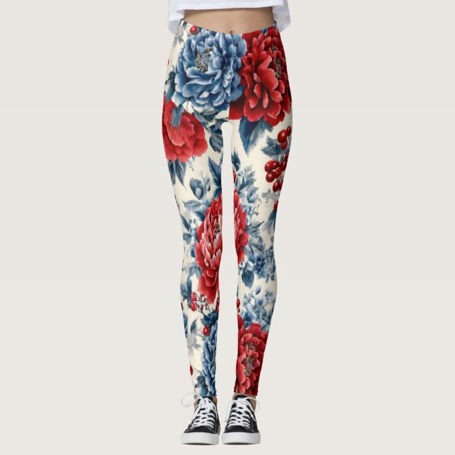 Patriotiska röda blå vita blommor (7) leggings (Framsida)