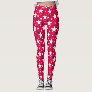 Patriotiska röda stjärnleggings, USA 4 juli stjärn Leggings