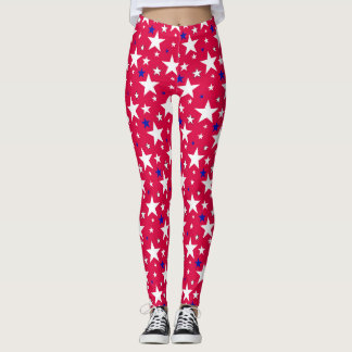 Patriotiska röda stjärnleggings, USA 4 juli stjärn Leggings