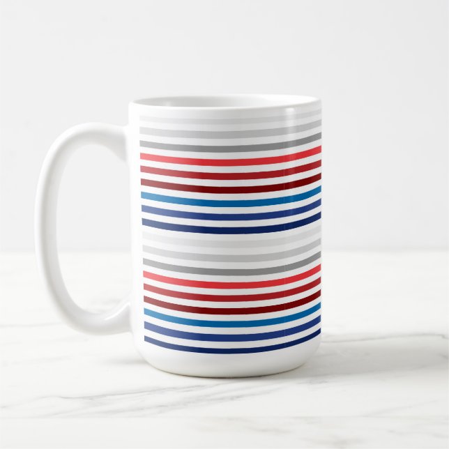 PATRIOTISKA RÖDA VITA BLÅ GRÅ RANDIGA KAFFEMUGG (Vänster)