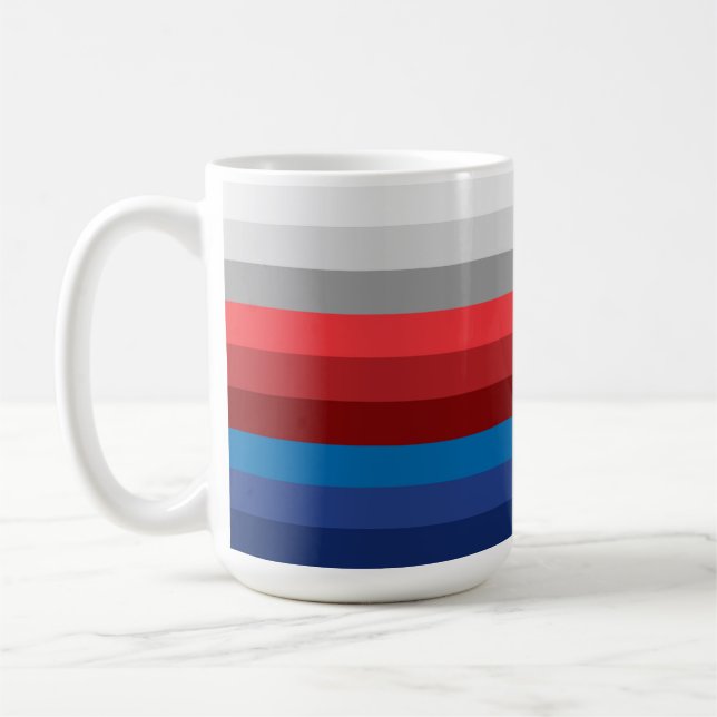 PATRIOTISKA RÖDA VITA BLÅ GRÅ RANDIGA KAFFEMUGG (Vänster)