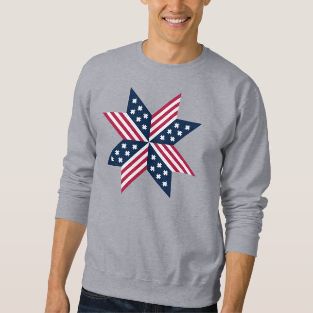 Patriotiska röda vita blå inhemska stjärnor ränder lång ärmad tröja (Framsida)