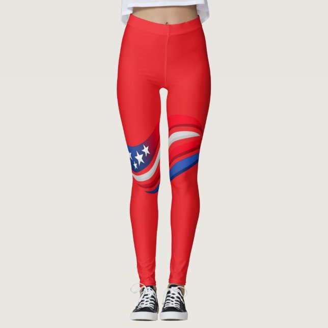 Patriotiska röda vita blå Leggings – USA Stjärnor  (Framsida)