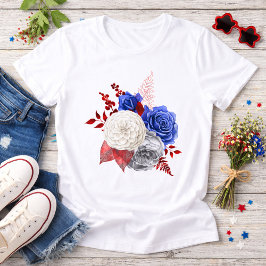 Patriotiska röda vita blå rosor t shirt