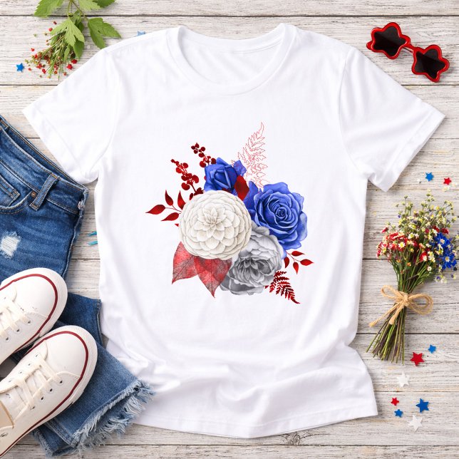 Patriotiska röda vita blå rosor t shirt (Skapare uppladdad)
