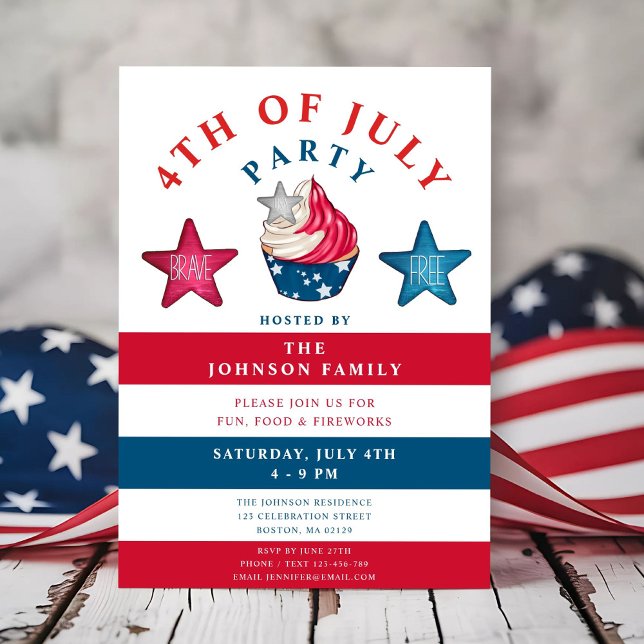 Patriotiska röda vita & blå stjärnor 4:e juli inbjudningar (Patriotic Red White & Blue Stars 4th Of July Invitation)