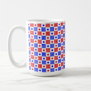 PATRIOTISKA RÖDA VITA BLÅ STJÄRNOR & RUTOR KAFFEMUGG