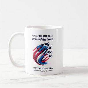 Patriotiska röda vita blå stridsflygplan kaffemugg