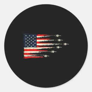 Patriotiska röda vita blå USA flagga stridsflygpla Runt Klistermärke