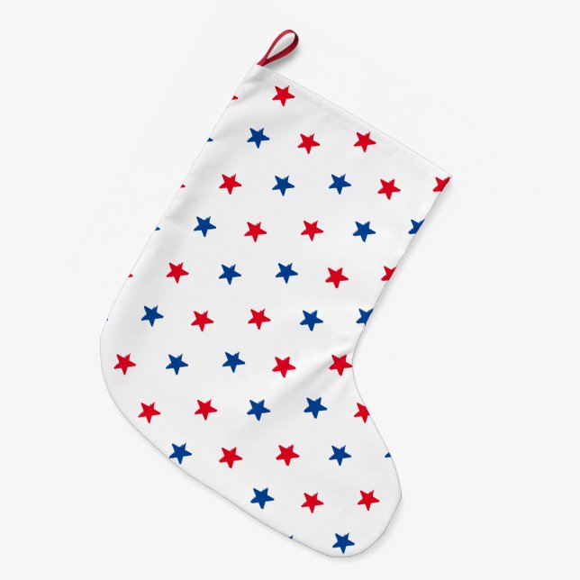 Patriotiska röda vita och blå stjärnor mönster stor julstrumpa (Framsidan (Hängande))