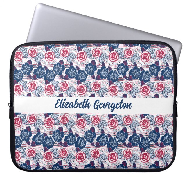 Patriotiska rosstjärnor - röd vit blå laptop fodral (Framsidan)