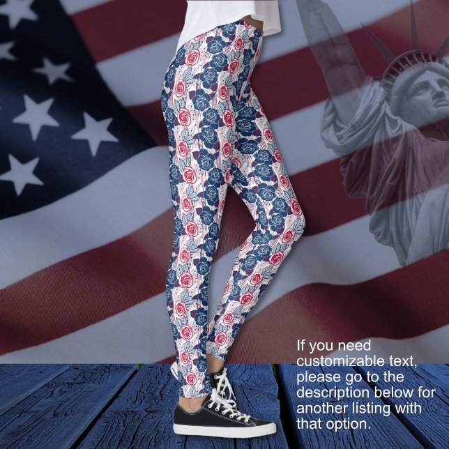 Patriotiska rosstjärnor - röda vita blåa INGEN TEX Leggings (Patriotic Roses stars - red white blue NO TEXT Leggings)