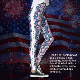 Patriotiska rosstjärnor - röda vita blåa MED TEXT Leggings