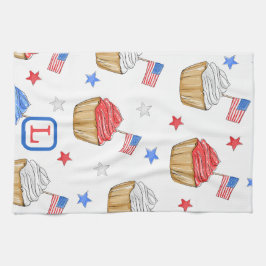 Patriotiska Rött vitt blått Flagga Monogram Kökshandduk