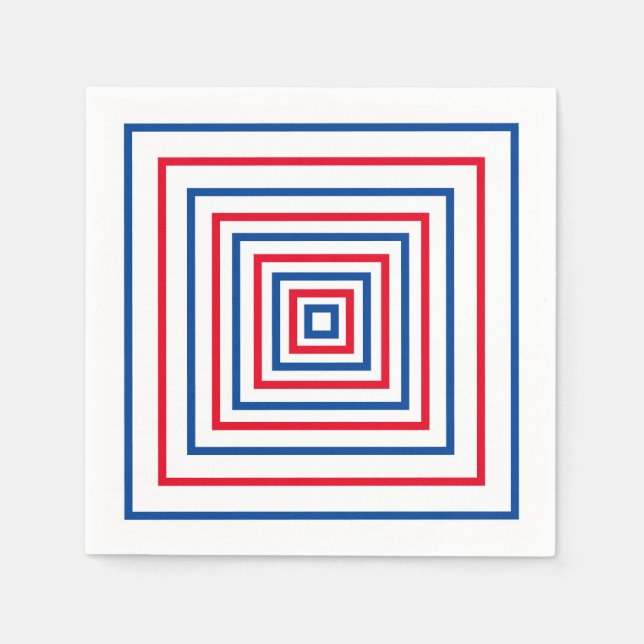 Patriotiska rött vitt blått kvadrater, geometrisk  pappersservett (Framsidan)