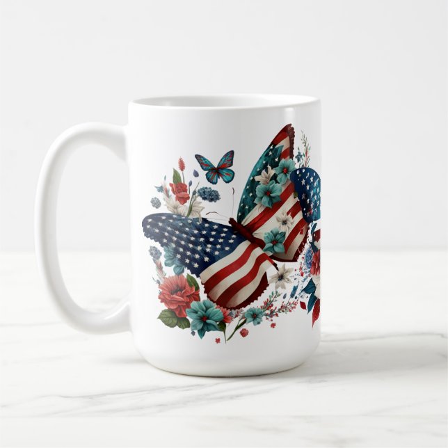 PATRIOTISKA RÖTT VITT BLÅTT SMÖNSTER KAFFEMUGG (Vänster)