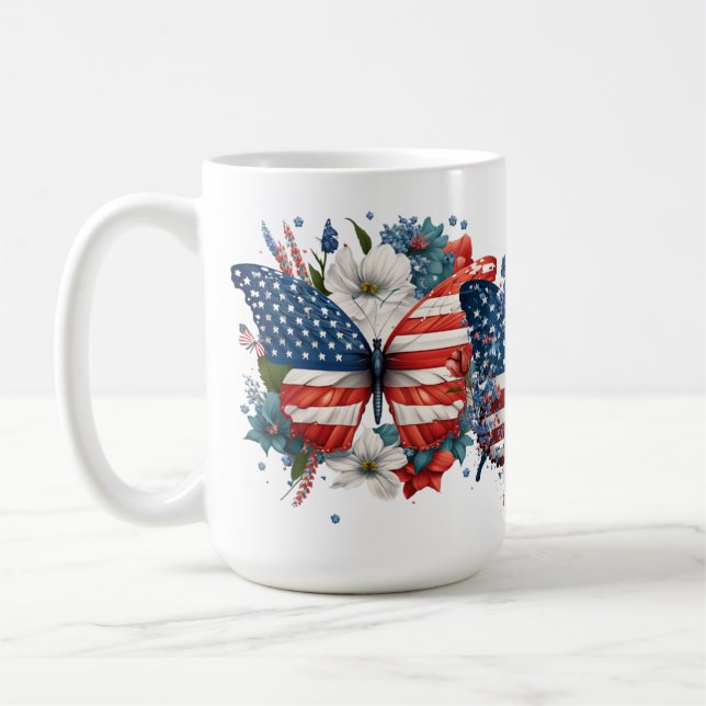 PATRIOTISKA RÖTT VITT BLÅTT SMÖNSTER KAFFEMUGG (Vänster)