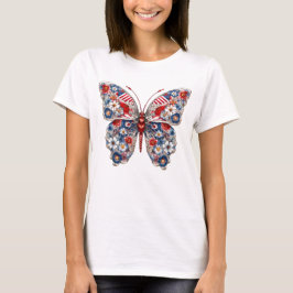 PATRIOTISKA RÖTT VITT BLÅTT SMÖR OCH BLOMMOR T SHIRT