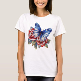 PATRIOTISKA RÖTT VITT BLÅTT SMÖR OCH BLOMMOR T SHIRT