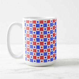 PATRIOTISKA RÖTT VITT BLÅTT STARS OCH SQUARES KAFFEMUGG