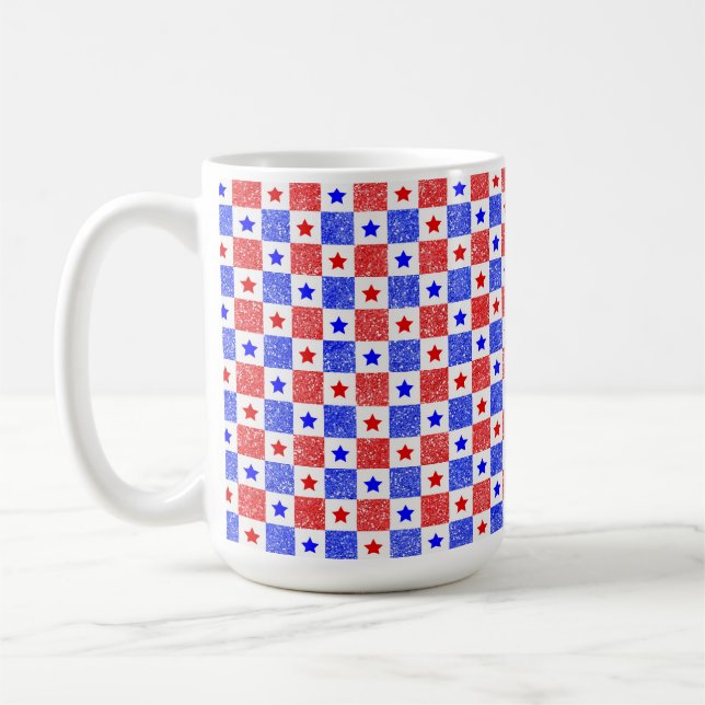 PATRIOTISKA RÖTT VITT BLÅTT STARS OCH SQUARES KAFFEMUGG (Vänster)