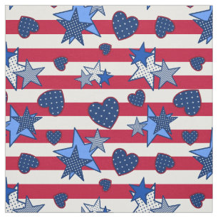 Patriotiska Rött vitt blått Stars Rand Hearts Do Tyg