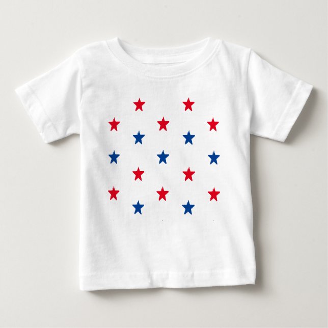 Patriotiska rött vitt blått stjärnor mönster 4 jul t shirt (Framsida)
