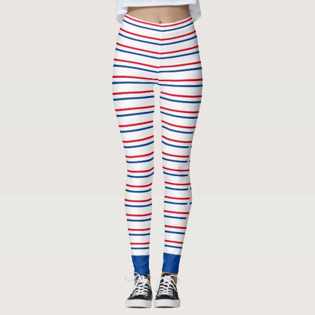 Patriotiska Rött vitt blått stripe-lackar Leggings (Framsida)