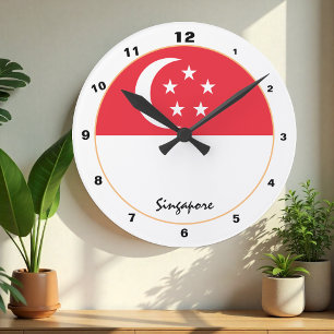 Patriotiska Singapore Flagga, Singapore Hem / desi Rund Klocka