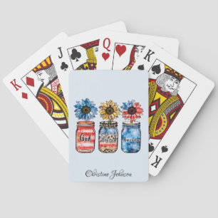 Patriotiska solblommor i Burk   Gud välsigne Ameri Casinokort