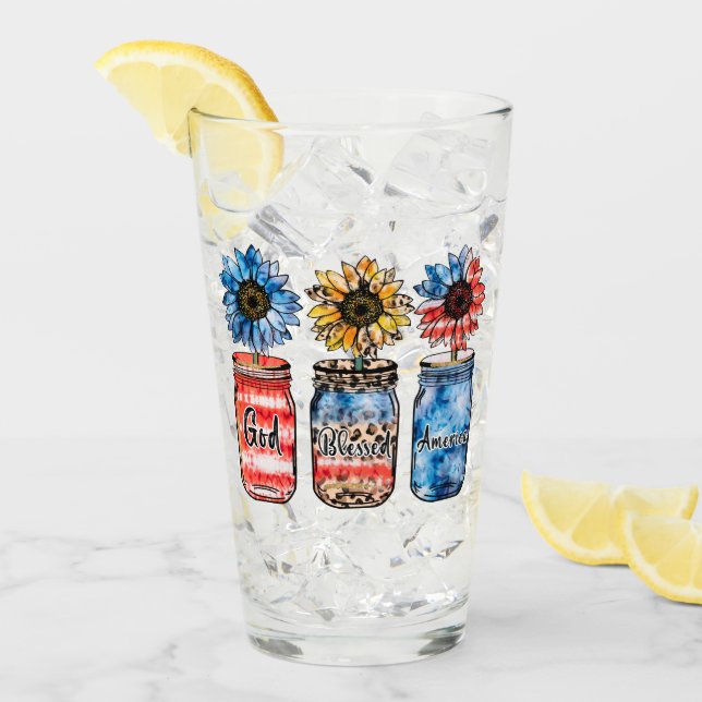Patriotiska solblommor i Burk | Gud välsigne Ameri Glaskopp (Framsida Ice)