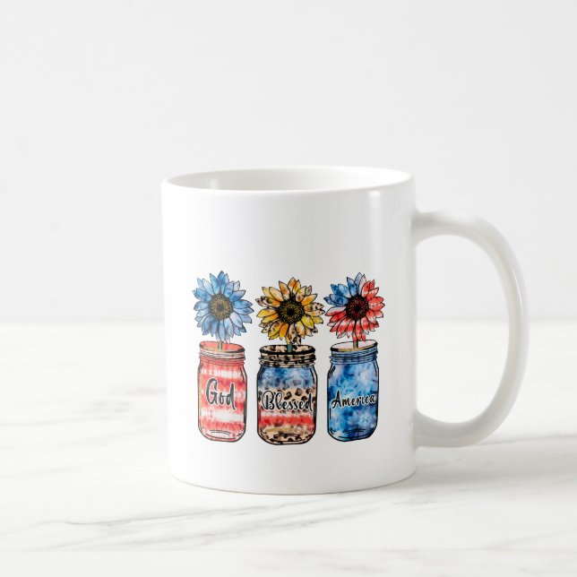 Patriotiska solblommor i Burk | Gud välsigne Ameri Kaffemugg (Höger)