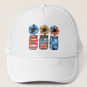 Patriotiska solblommor i Burk Gud välsigne Ameri Keps