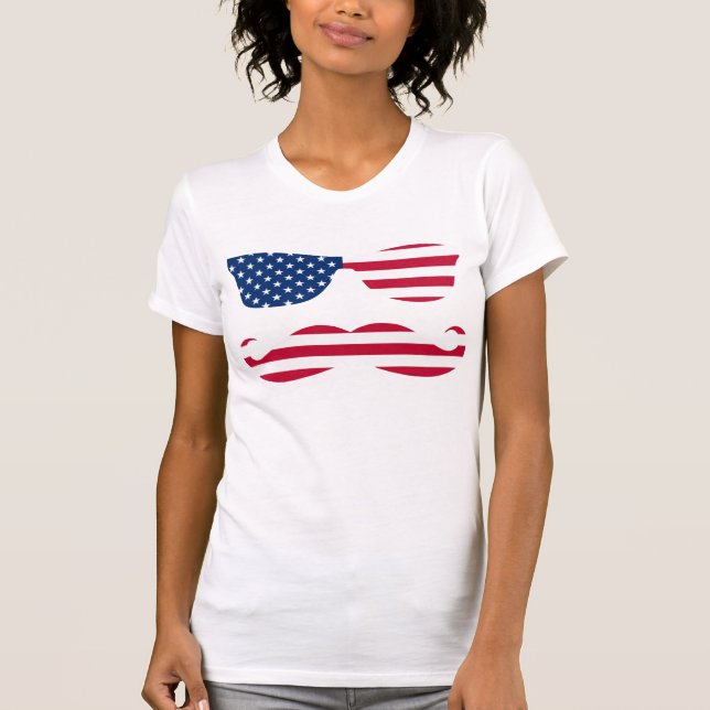 Patriotiska solexponeringsglas och mustasch tee (Framsida)