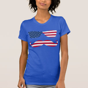 Patriotiska solexponeringsglas och mustasch tee