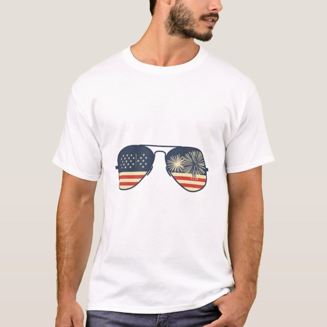 Patriotiska solglasögon Rött Vitt & Blått T Shirt (Framsida)