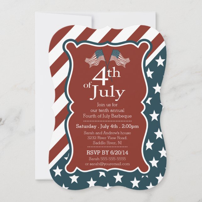 Patriotiska Stars & Rand 4 juli Party Inbjudningar (Framsida)