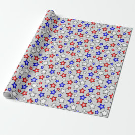 Patriotiska stjärnor - Ljusgrått inslagspapper Presentpapper