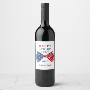 Patriotiska stjärnor och ränder 4:e juli vinflaska etikett
