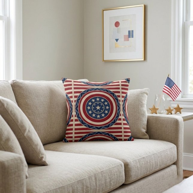 Patriotiska stjärnor och ränder rustika bondgårdsd kudde (Patriotic Stars and Stripes Rustic Farmhouse Decor Throw Pillow)