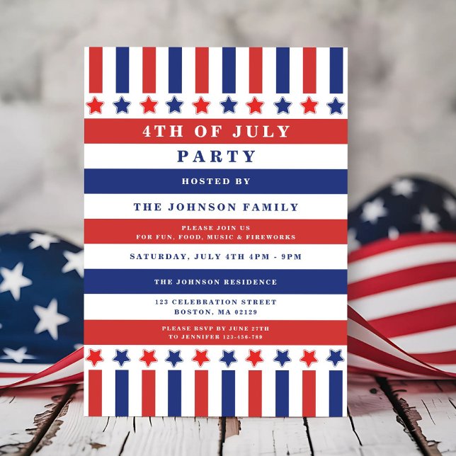 Patriotiska stjärnor & ränder 4:e juli-inbjudan inbjudningar (Patriotic Stars & Stripes 4th Of July Invitation)
