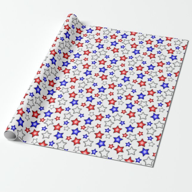 Patriotiska stjärnor - Vitt inslagspapper Presentpapper (Utrullad)