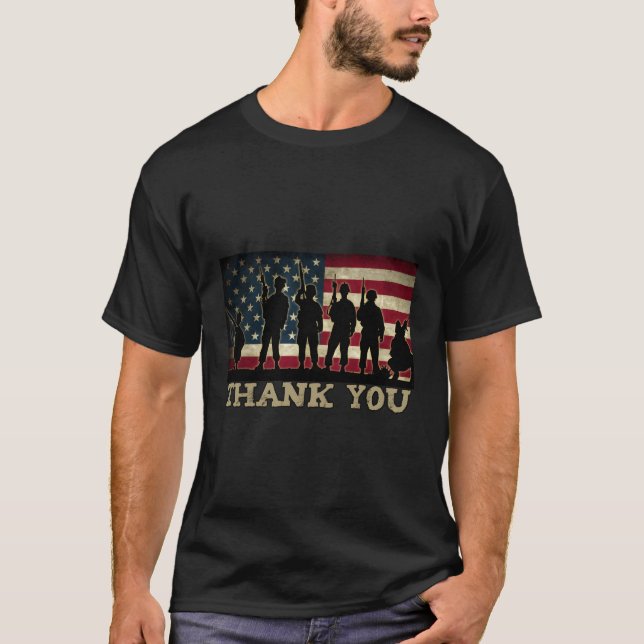 Patriotiska Tack Soldiers och veteraner, amerikans T Shirt (Framsida)